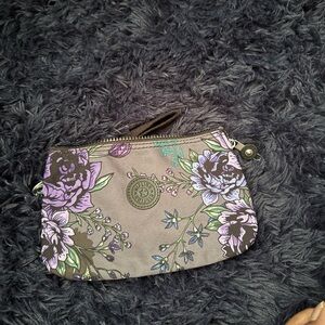 Kipling Floral Gray and Purple Clutch